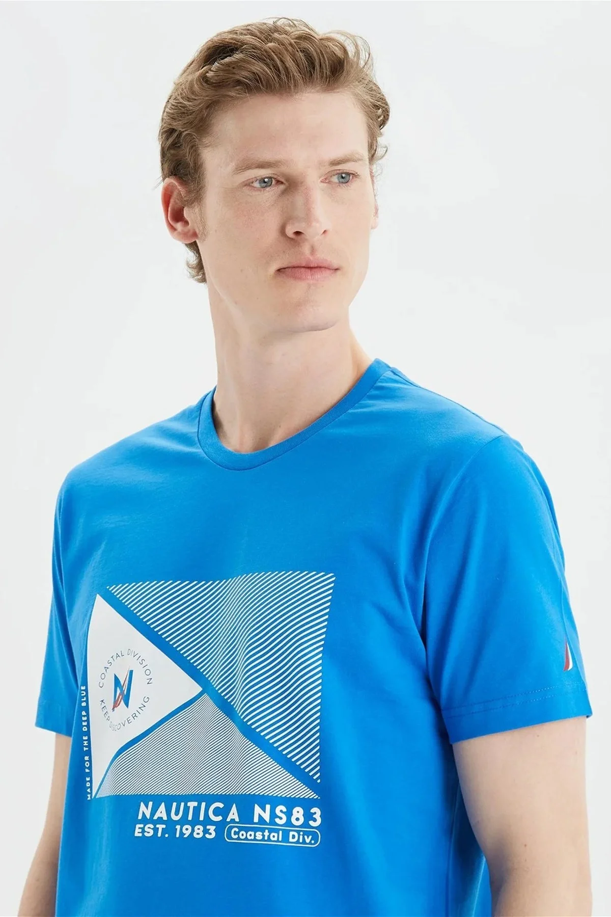 Nautica % 100 Pamuk Marka Baskılı Bisiklet Yaka Standart Fit Erkek T Shirt V35902T 4SJ SAKS - 3