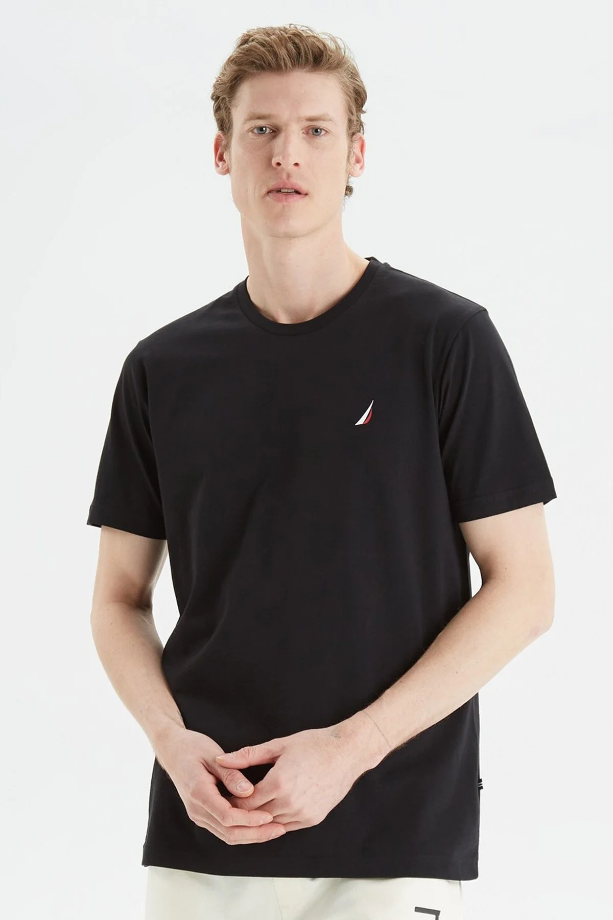 Nautica % 100 Pamuk Standart Bisiklet Yaka Erkek T Shirt V35526T 0TB SİYAH - 1