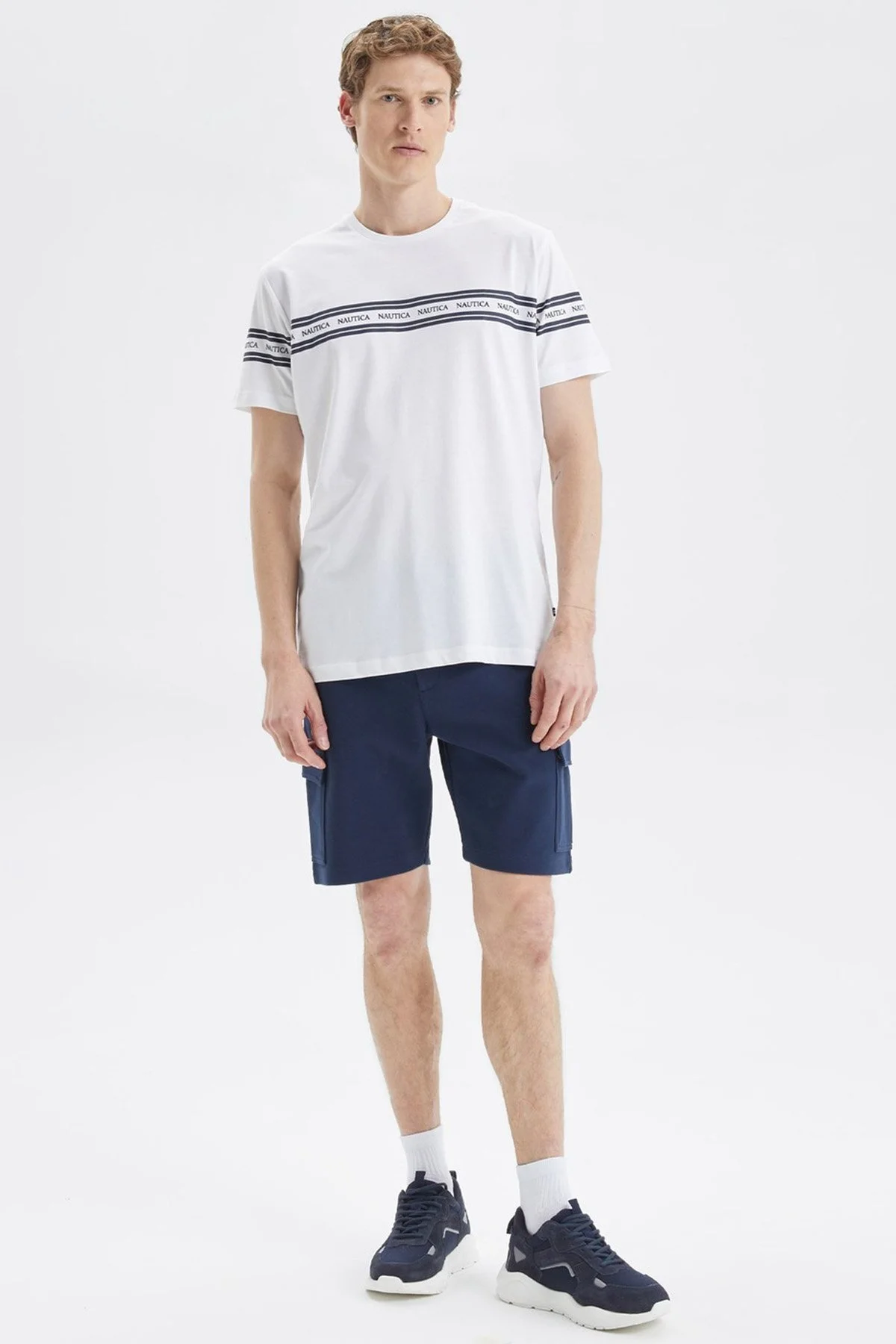 Nautica % 100 Pamuk Standart Fit Bisiklet Yaka Erkek T Shirt V35425T 1BW BEYAZ - 2