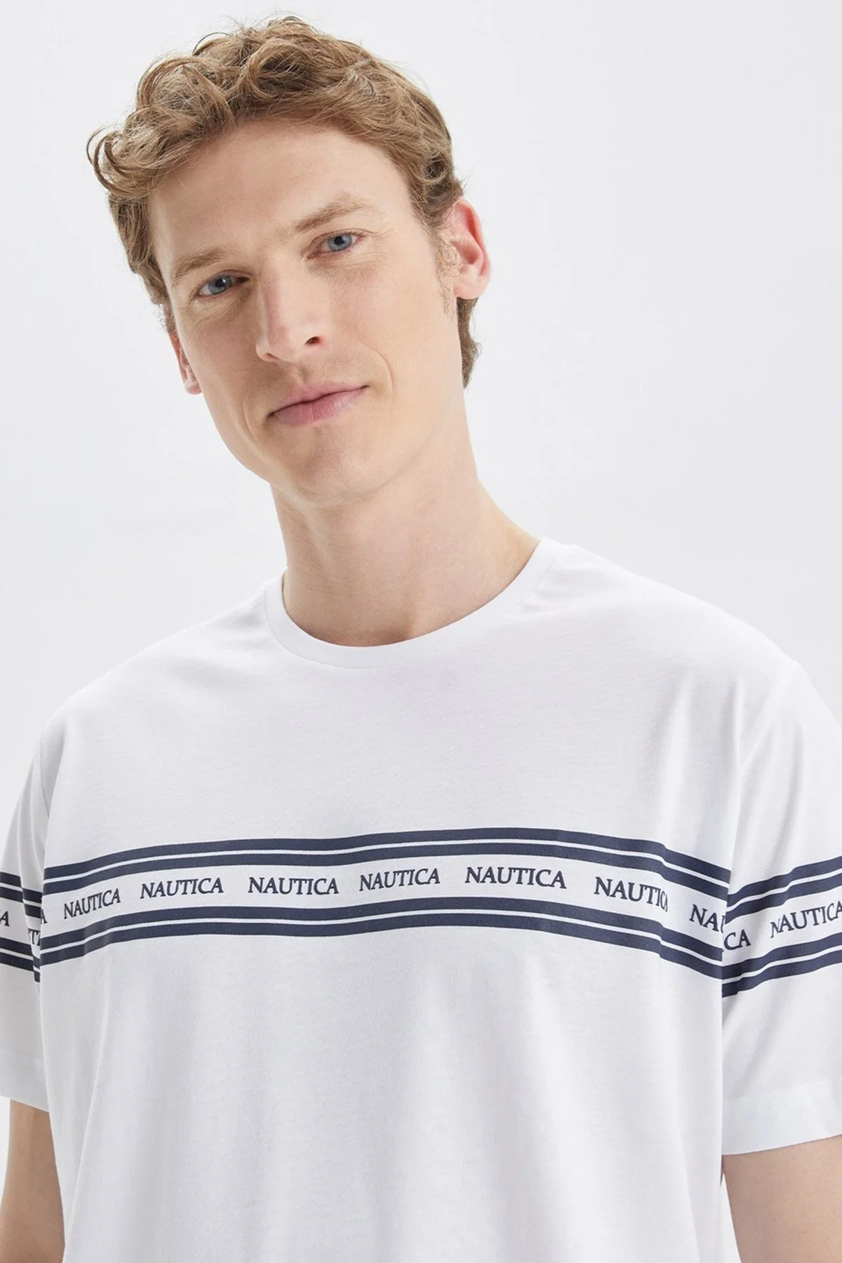 Nautica % 100 Pamuk Standart Fit Bisiklet Yaka Erkek T Shirt V35425T 1BW BEYAZ - 3