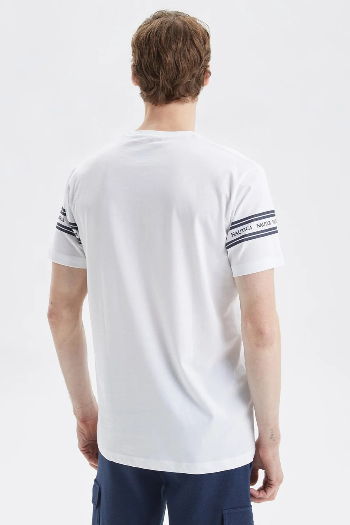 Nautica % 100 Pamuk Standart Fit Bisiklet Yaka Erkek T Shirt V35425T 1BW BEYAZ - 4