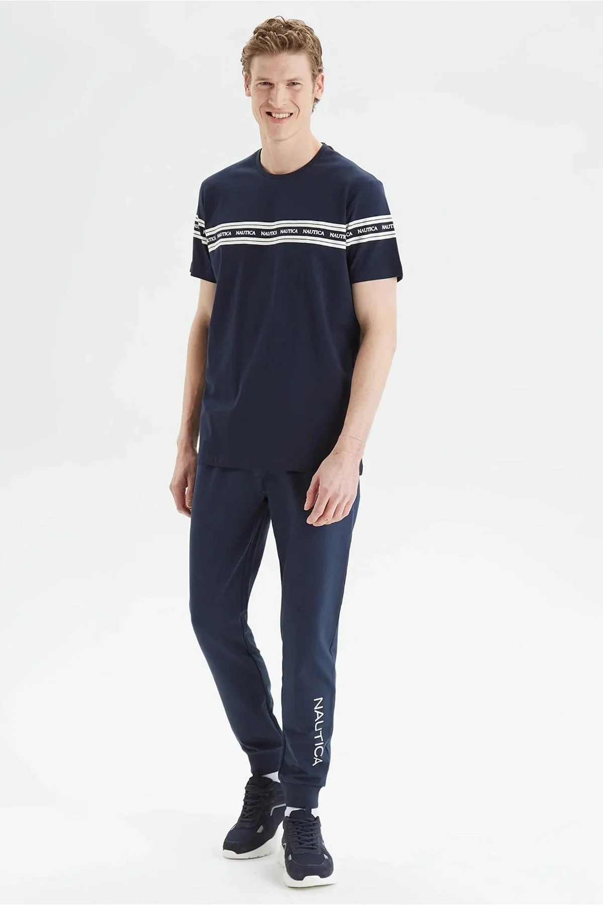 Nautica % 100 Pamuk Standart Fit Bisiklet Yaka Erkek T Shirt V35425T 4NV LACİVERT - 2