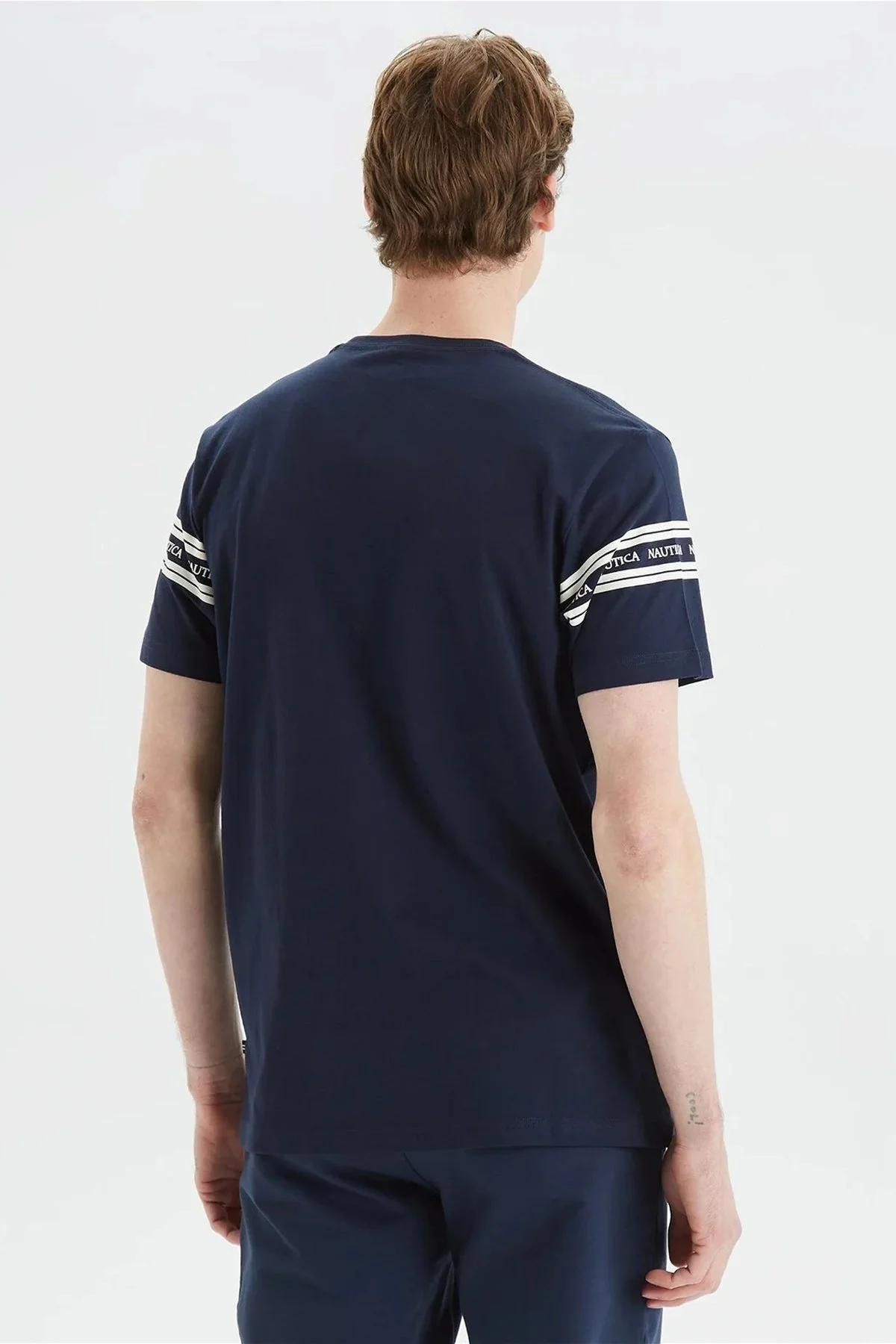 Nautica % 100 Pamuk Standart Fit Bisiklet Yaka Erkek T Shirt V35425T 4NV LACİVERT - 4