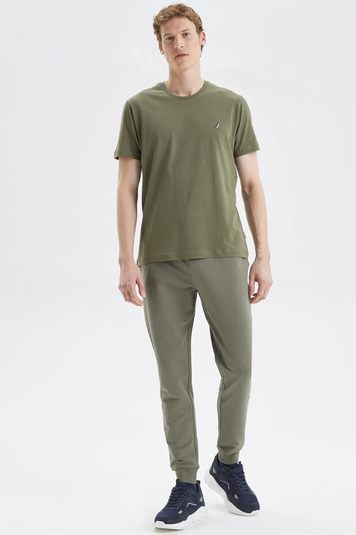 Nautica % 100 Pamuk Standart Fit Bisiklet Yaka Erkek T Shirt V35526T 3BP HAKİ - 2