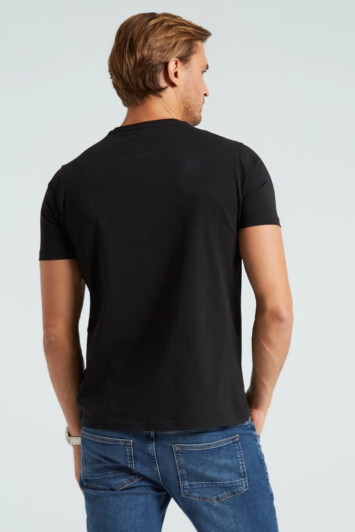 Nautica % 100 Pamuk Standart Fit V Yaka Erkek T Shirt V35525T 0TB SİYAH - 4