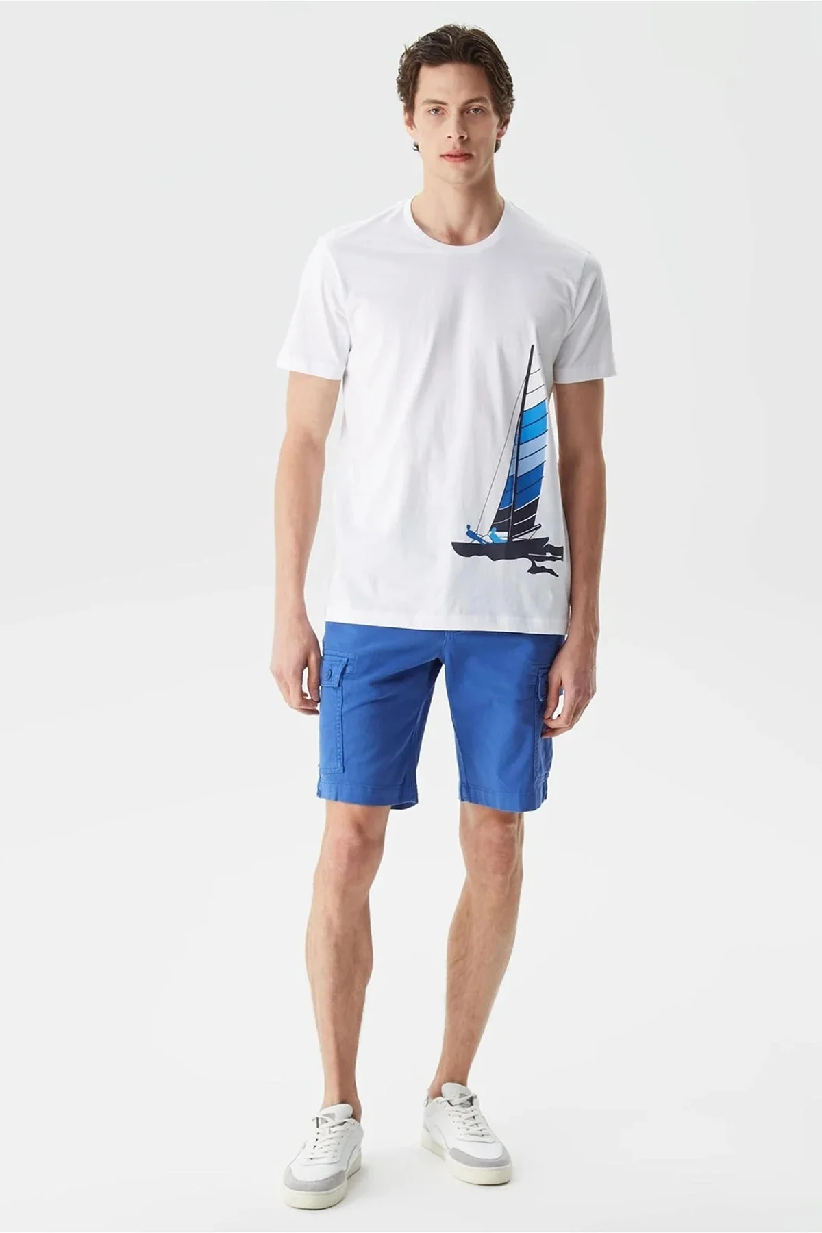 Nautica % 100 Pamuk Tasarım Baskılı Bisiklet Yaka Standart Fit Erkek T Shirt V35529T 1BW BEYAZ - 2