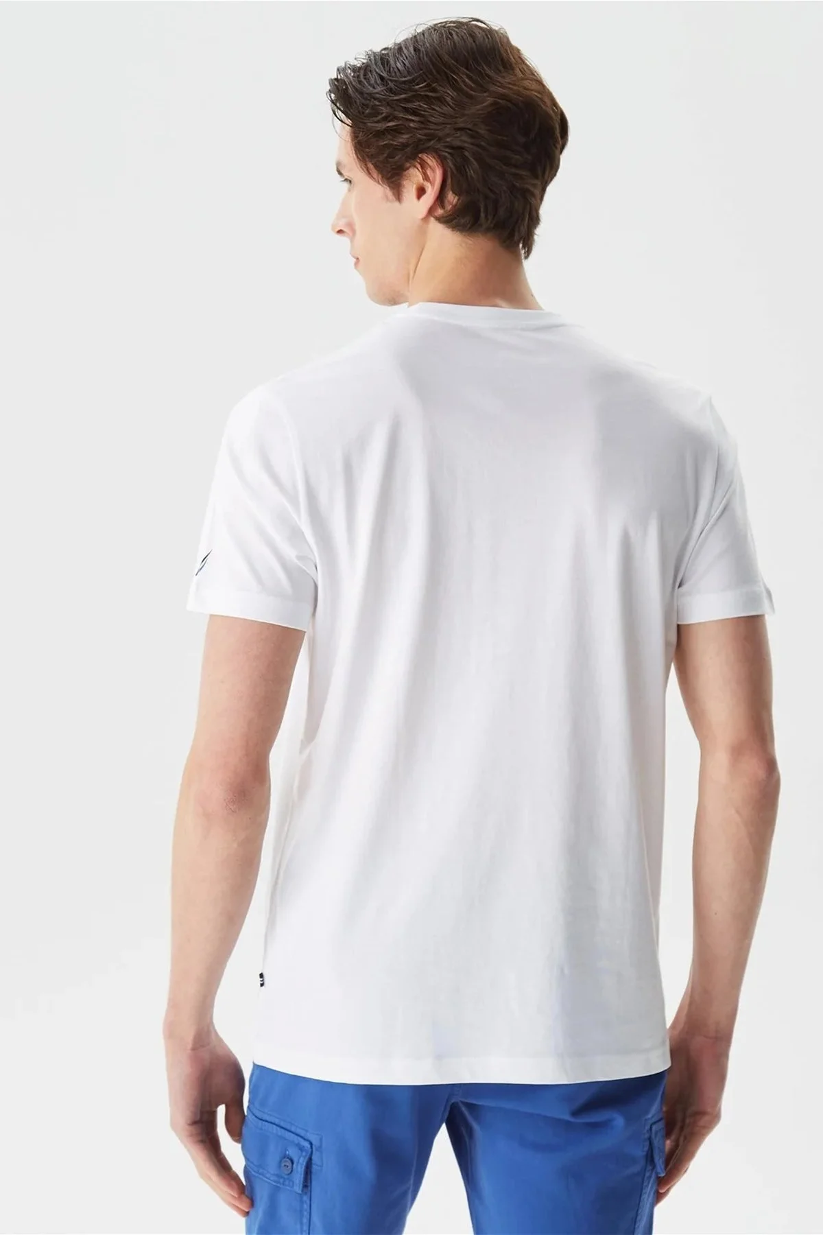 Nautica % 100 Pamuk Tasarım Baskılı Bisiklet Yaka Standart Fit Erkek T Shirt V35529T 1BW BEYAZ - 4