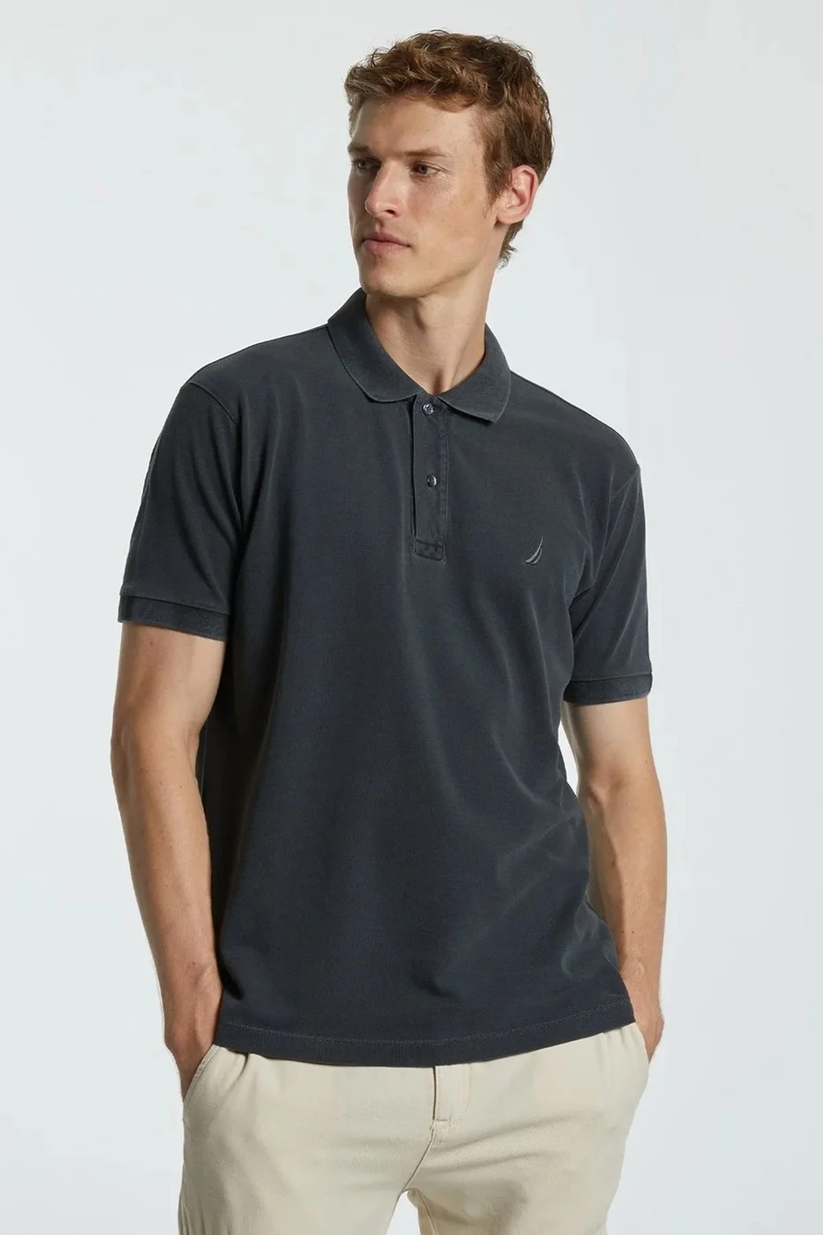 Nautica % 100 Pamuklu Polo Yaka Classic Fit T Shirt Erkek Polo Yaka T Shirt K35111T 0PG GRİ - 5