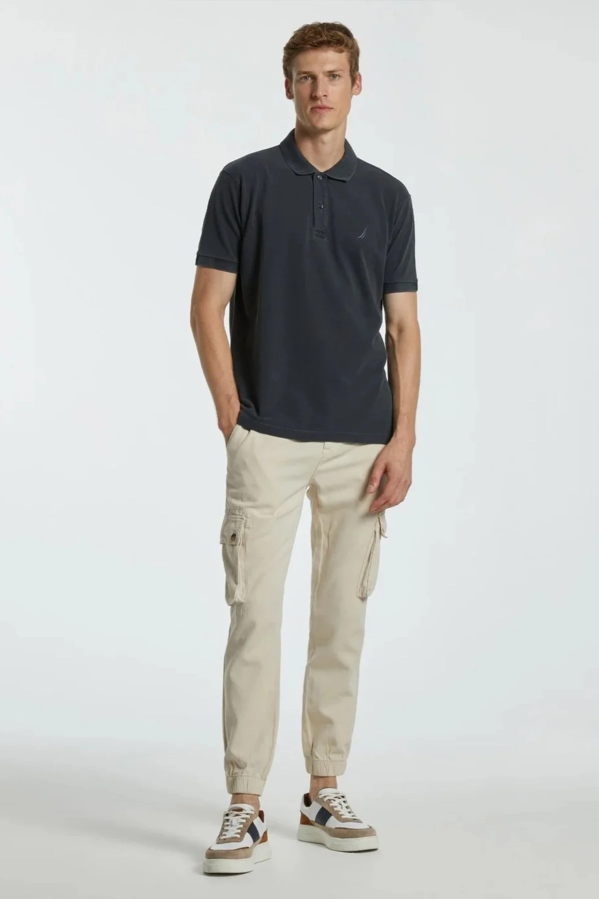 Nautica % 100 Pamuklu Polo Yaka Classic Fit T Shirt Erkek Polo Yaka T Shirt K35111T 0PG GRİ - 7