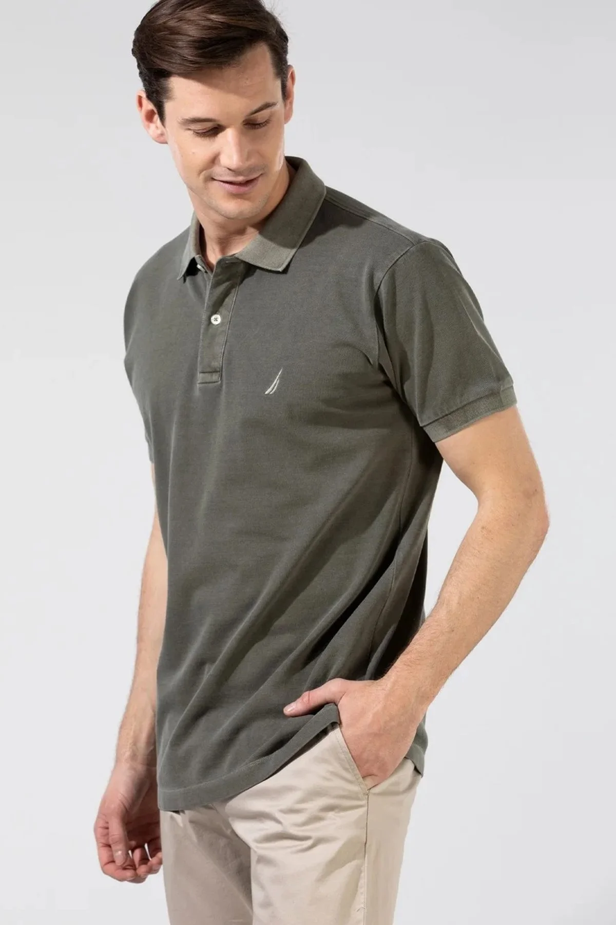 Nautica % 100 Pamuklu Polo Yaka Classıc Fit T Shirt Erkek Polo Yaka T Shirt K35111T 3BP HAKİ - 1