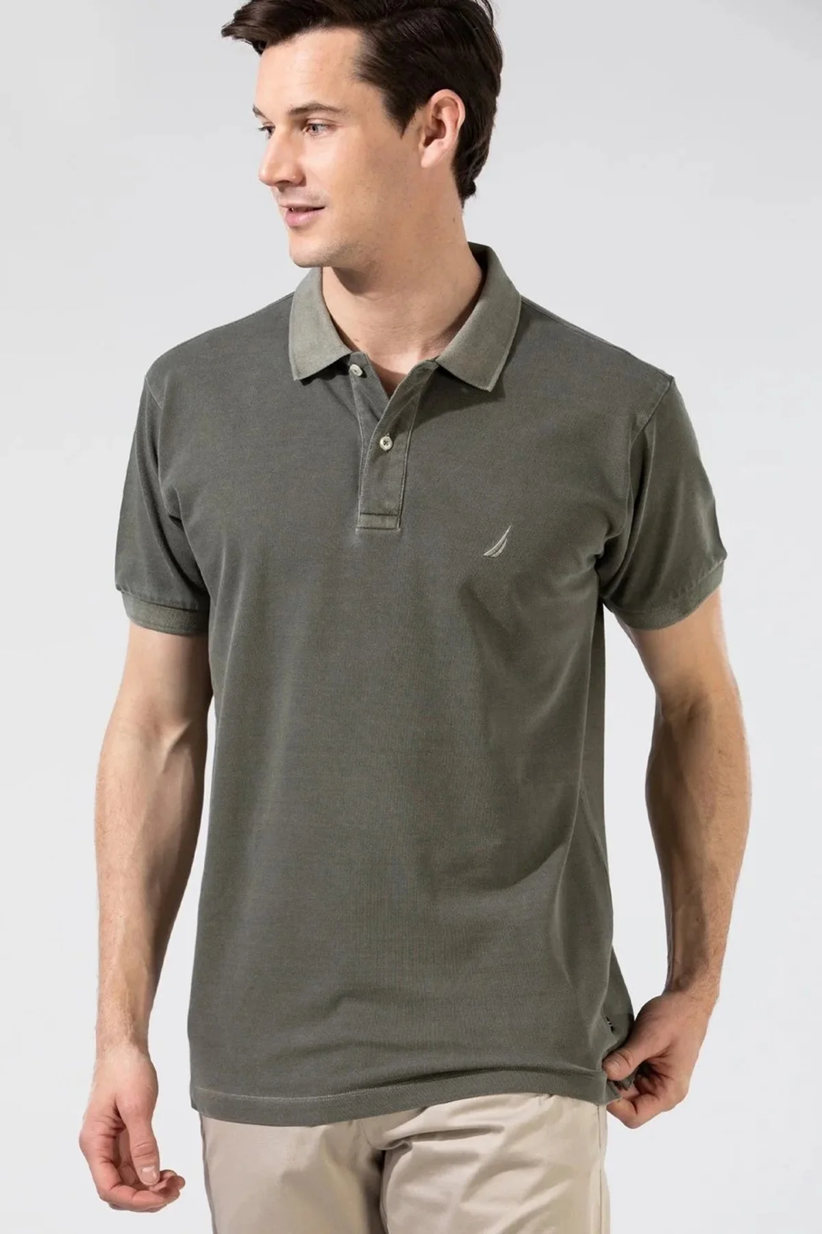 Nautica % 100 Pamuklu Polo Yaka Classıc Fit T Shirt Erkek Polo Yaka T Shirt K35111T 3BP HAKİ - 3