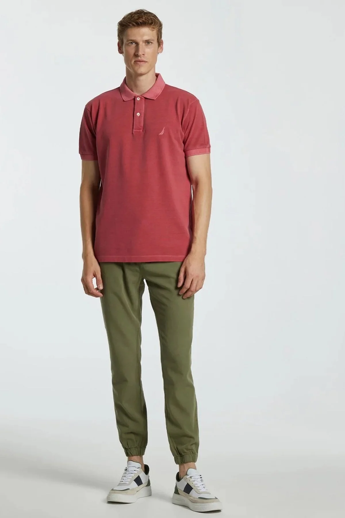 Nautica % 100 Pamuklu Polo Yaka Classic Fit T Shirt Erkek Polo Yaka T Shirt K35111T 6SR KIRMIZI - 3