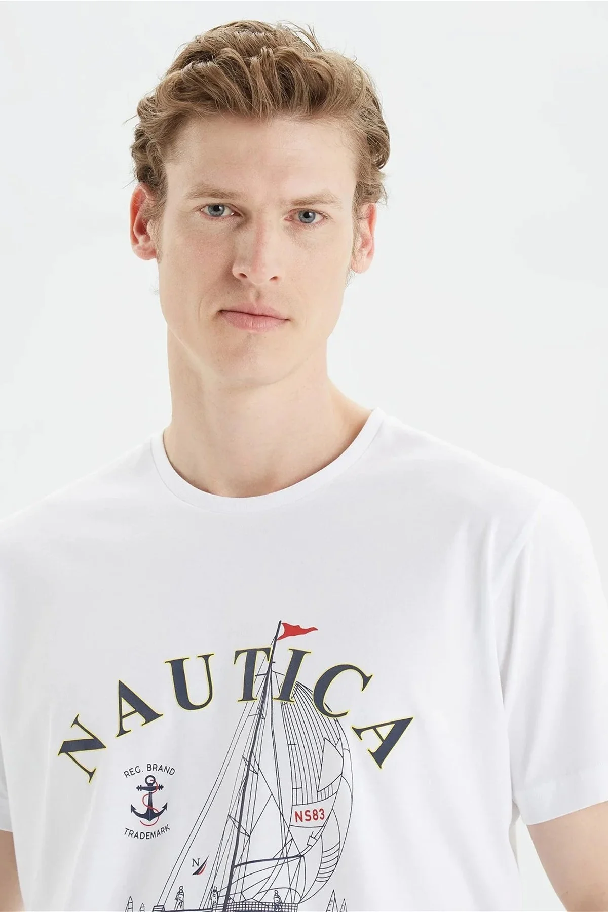 Nautica Baskılı % 100 Pamuk Standart Fit Bisiklet Yaka Erkek T Shirt V35474T 1BW BEYAZ - 3