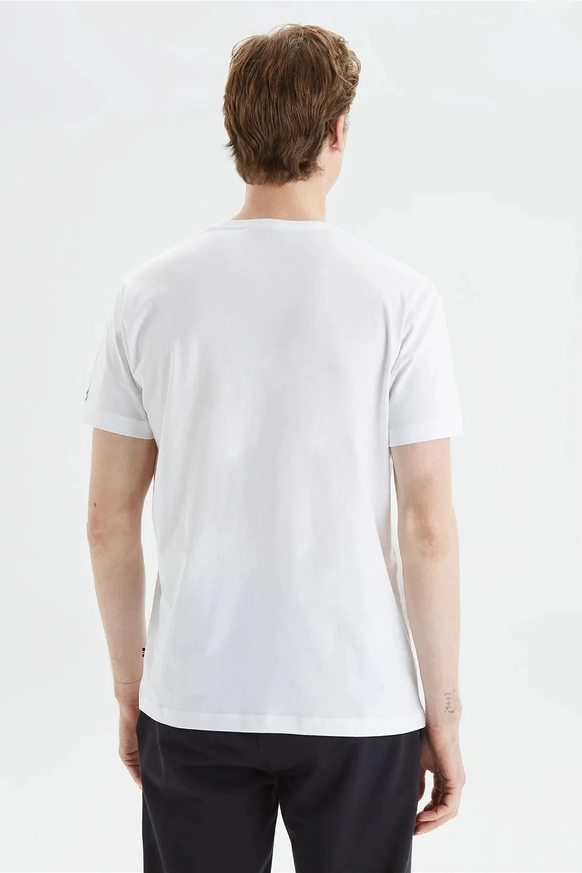 Nautica Baskılı % 100 Pamuk Standart Fit Bisiklet Yaka Erkek T Shirt V35474T 1BW BEYAZ - 4