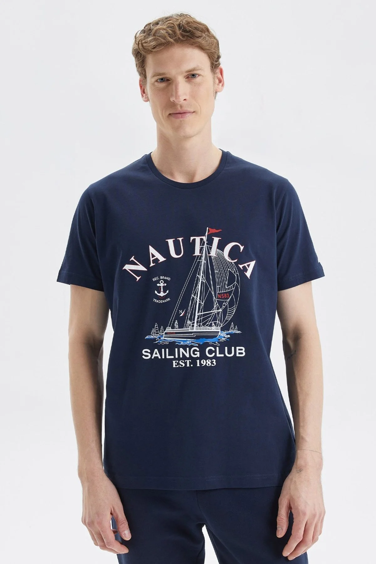 Nautica Baskılı % 100 Pamuk Standart Fit Bisiklet Yaka Erkek T Shirt V35474T 4NV LACİVERT - 5