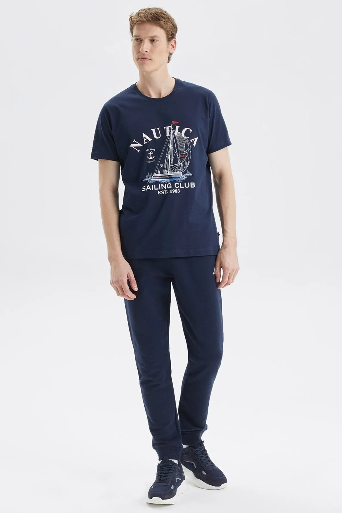 Nautica Baskılı % 100 Pamuk Standart Fit Bisiklet Yaka Erkek T Shirt V35474T 4NV LACİVERT - 6