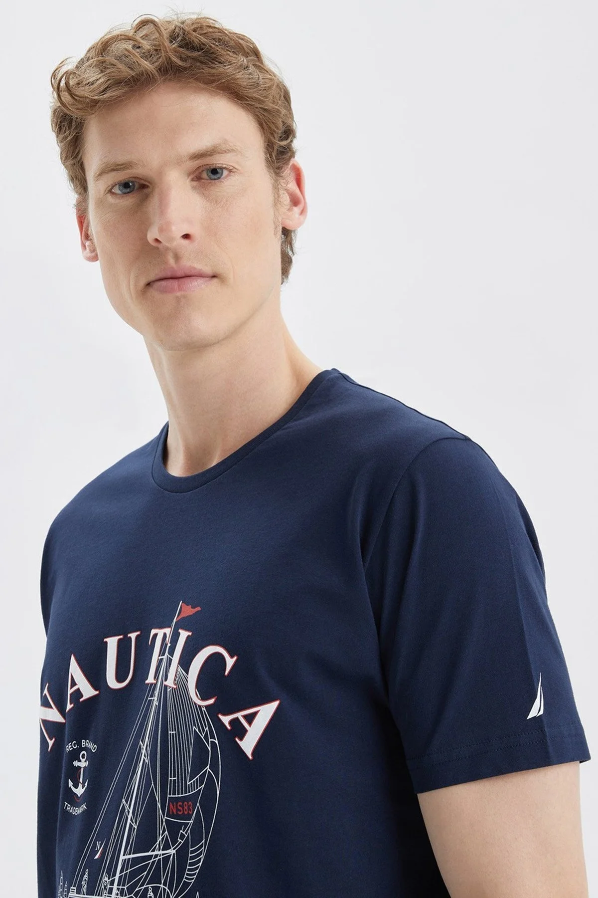 Nautica Baskılı % 100 Pamuk Standart Fit Bisiklet Yaka Erkek T Shirt V35474T 4NV LACİVERT - 7