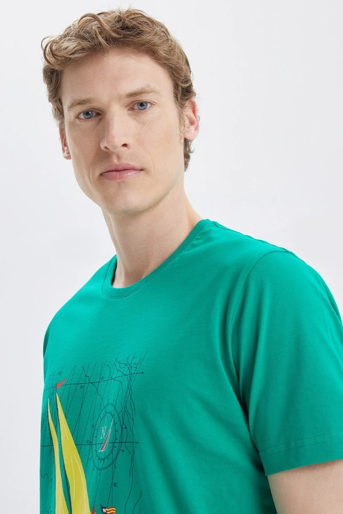 Nautica Baskılı % 100 Pamuk Standart Fit Bisiklet Yaka Erkek T Shirt V35519T 3PX YEŞİL - 7