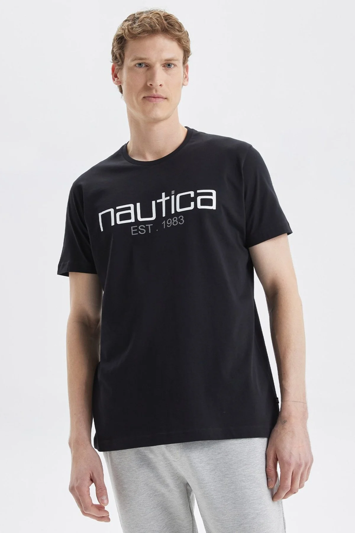 Nautica Baskılı % 100 Pamuk Standart Fit Bisiklet Yaka Erkek T Shirt V35527T 0TB SİYAH - 1