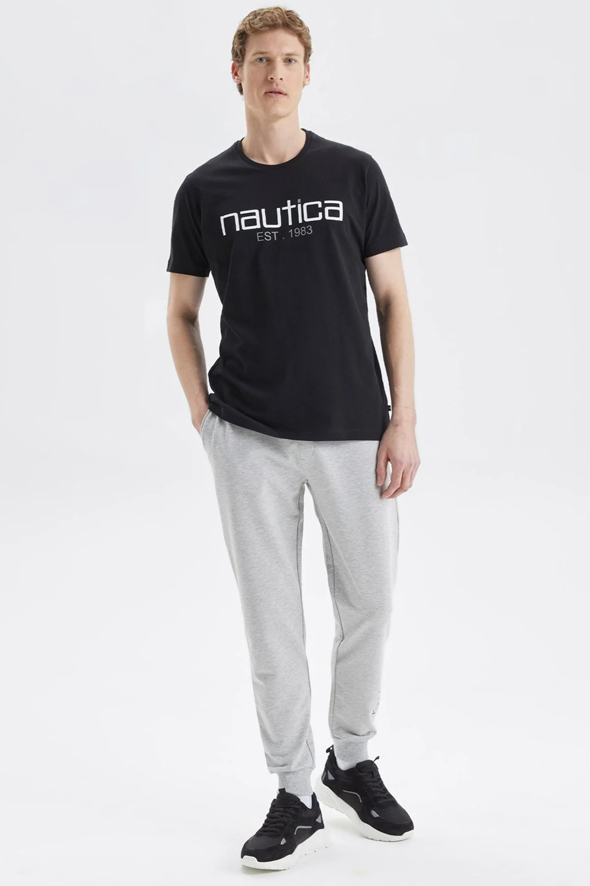 Nautica Baskılı % 100 Pamuk Standart Fit Bisiklet Yaka Erkek T Shirt V35527T 0TB SİYAH - 2