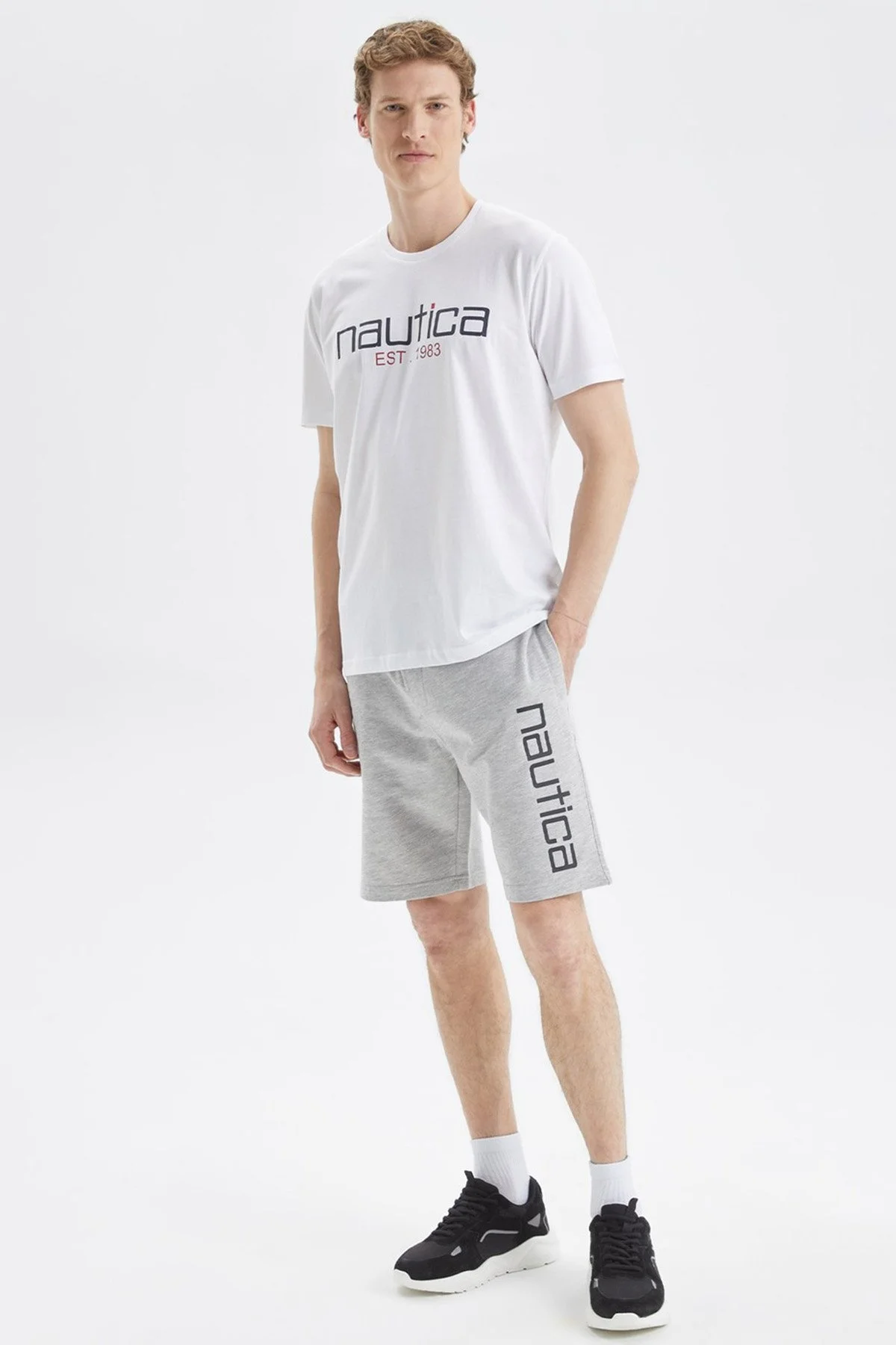 Nautica Baskılı % 100 Pamuk Standart Fit Bisiklet Yaka Erkek T Shirt V35527T 1BW BEYAZ - 2