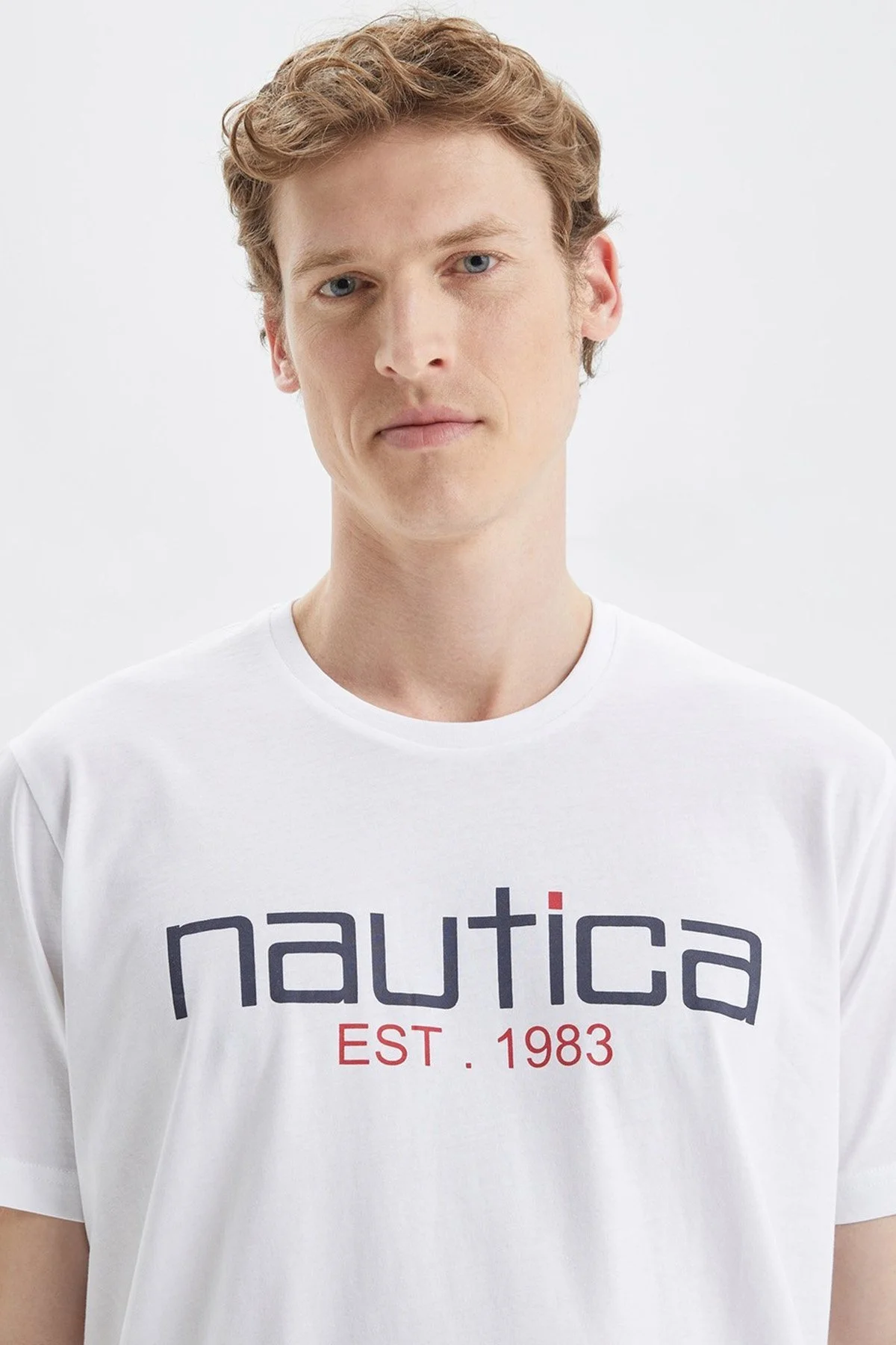 Nautica Baskılı % 100 Pamuk Standart Fit Bisiklet Yaka Erkek T Shirt V35527T 1BW BEYAZ - 3