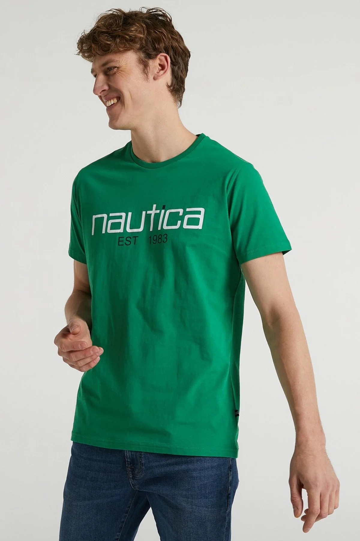 Nautica Baskılı % 100 Pamuk Standart Fit Bisiklet Yaka Erkek T Shirt V35527T 30T YEŞİL - 1
