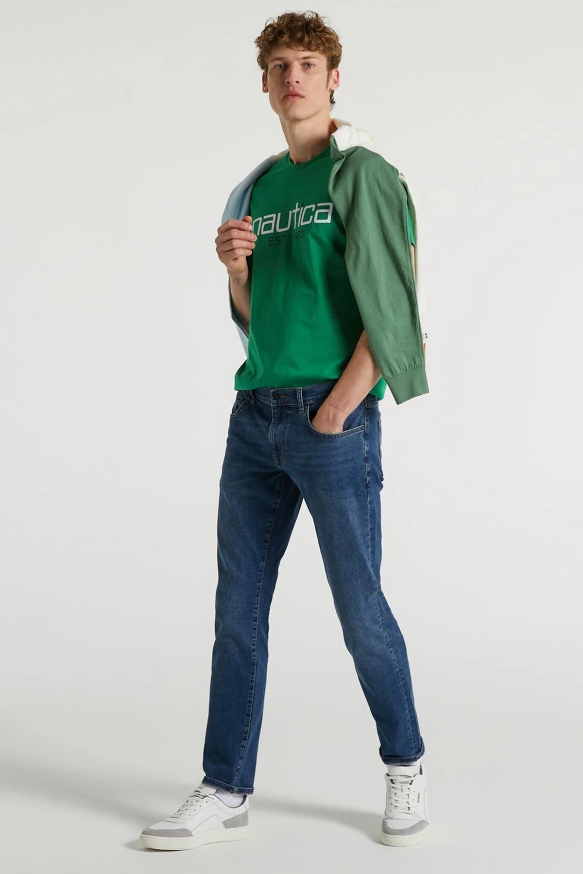 Nautica Baskılı % 100 Pamuk Standart Fit Bisiklet Yaka Erkek T Shirt V35527T 30T YEŞİL - 2