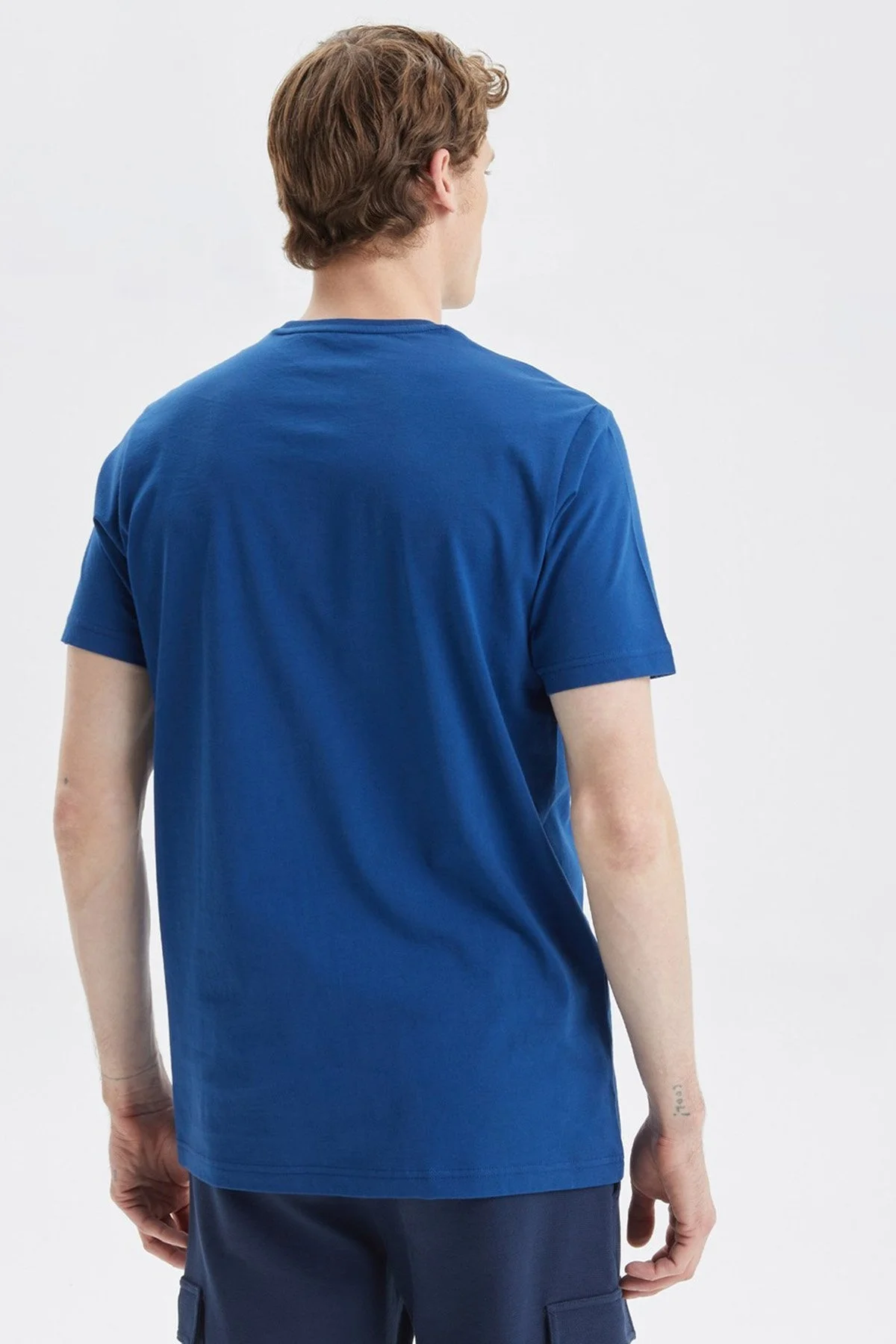 Nautica Baskılı % 100 Pamuk Standart Fit Bisiklet Yaka Erkek T Shirt V35527T 4ES MAVİ - 4