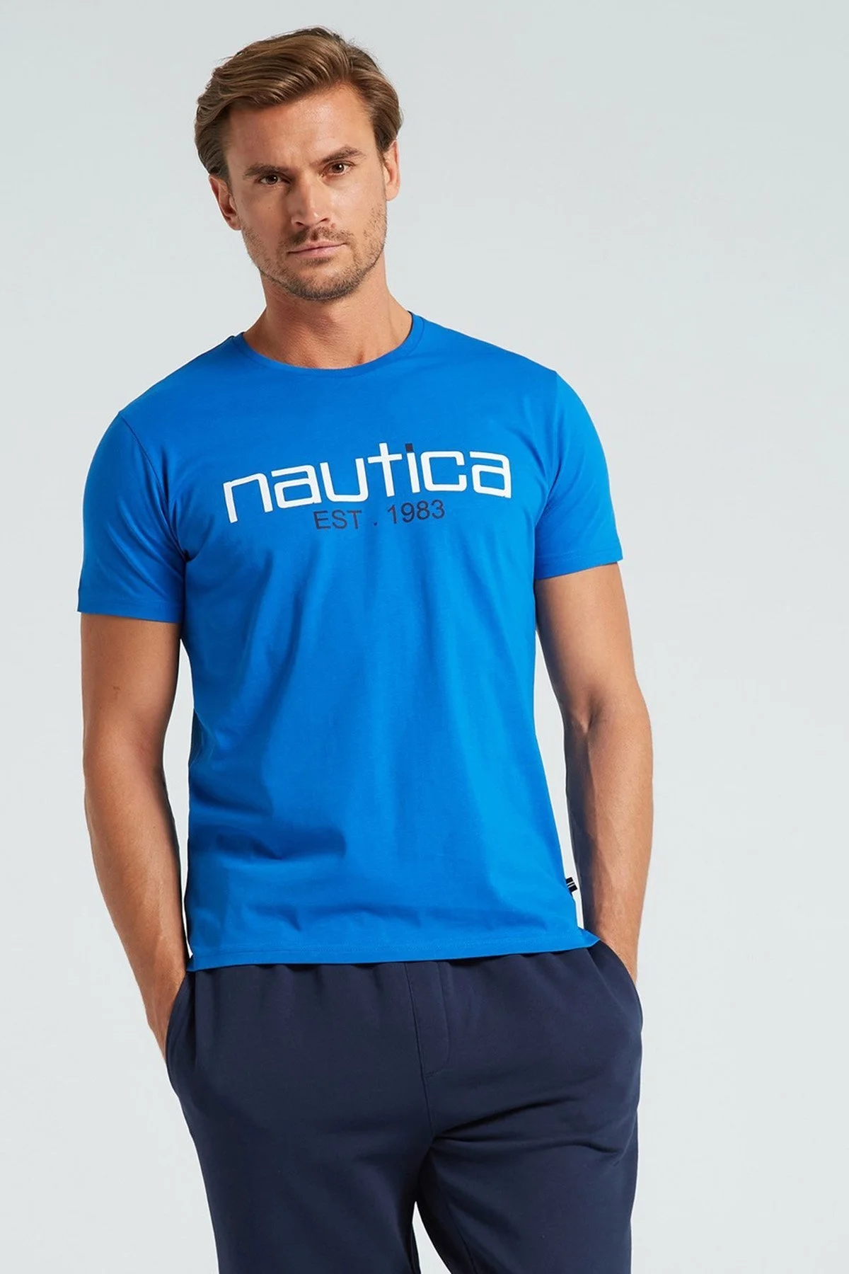 Nautica Baskılı % 100 Pamuk Standart Fit Bisiklet Yaka Erkek T Shirt V35527T 4SJ SAKS - 1