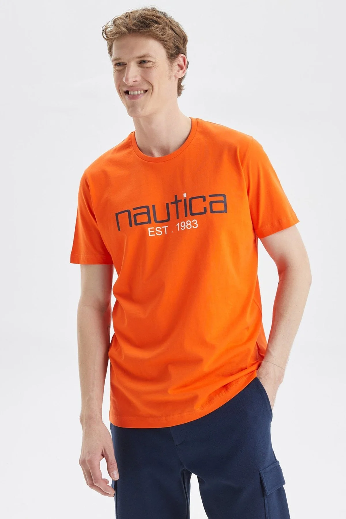 Nautica Baskılı % 100 Pamuk Standart Fit Bisiklet Yaka Erkek T Shirt V35527T 8PR TURUNCU - 1