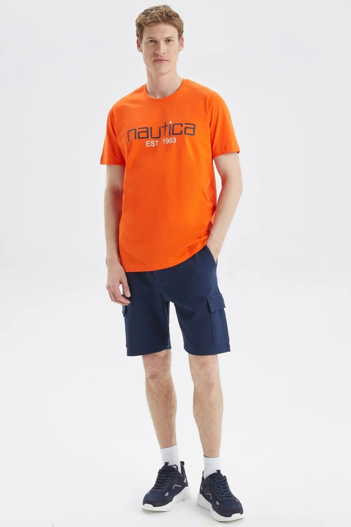 Nautica Baskılı % 100 Pamuk Standart Fit Bisiklet Yaka Erkek T Shirt V35527T 8PR TURUNCU - 2