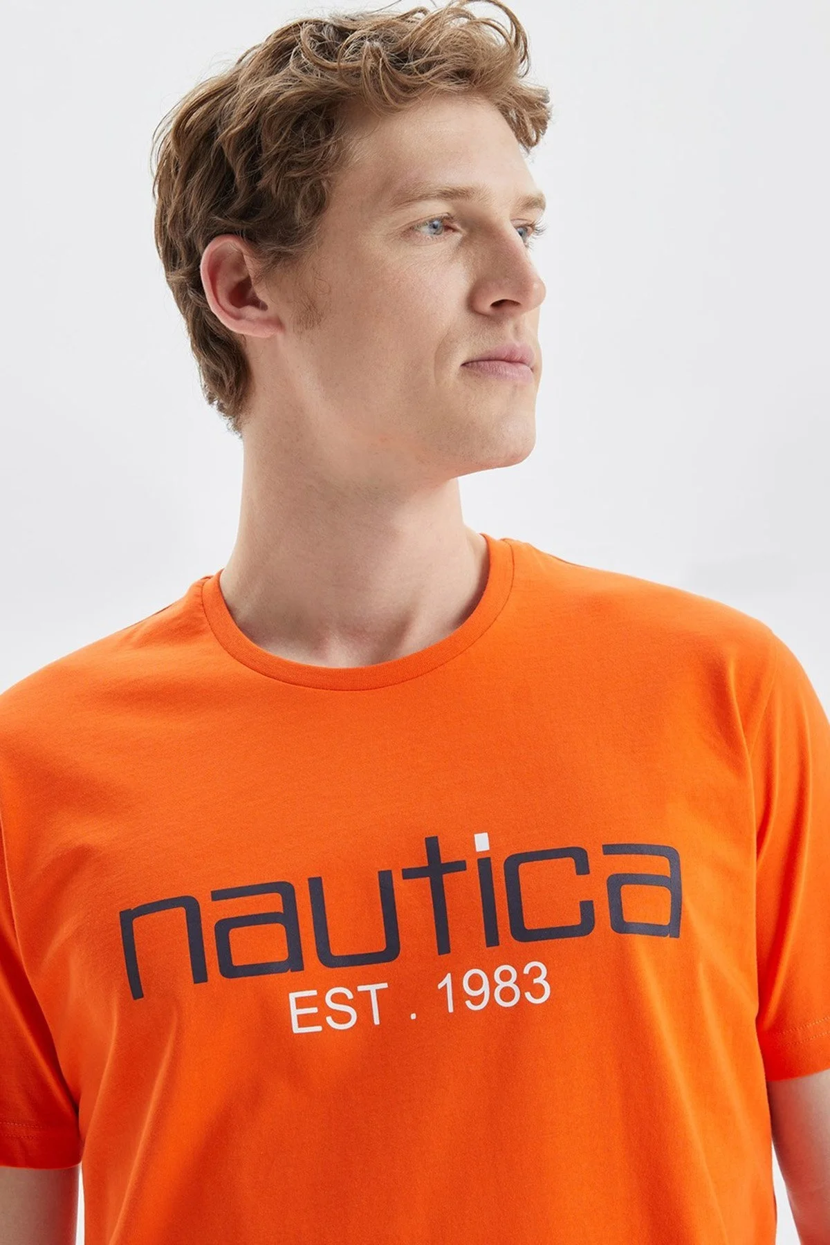 Nautica Baskılı % 100 Pamuk Standart Fit Bisiklet Yaka Erkek T Shirt V35527T 8PR TURUNCU - 3
