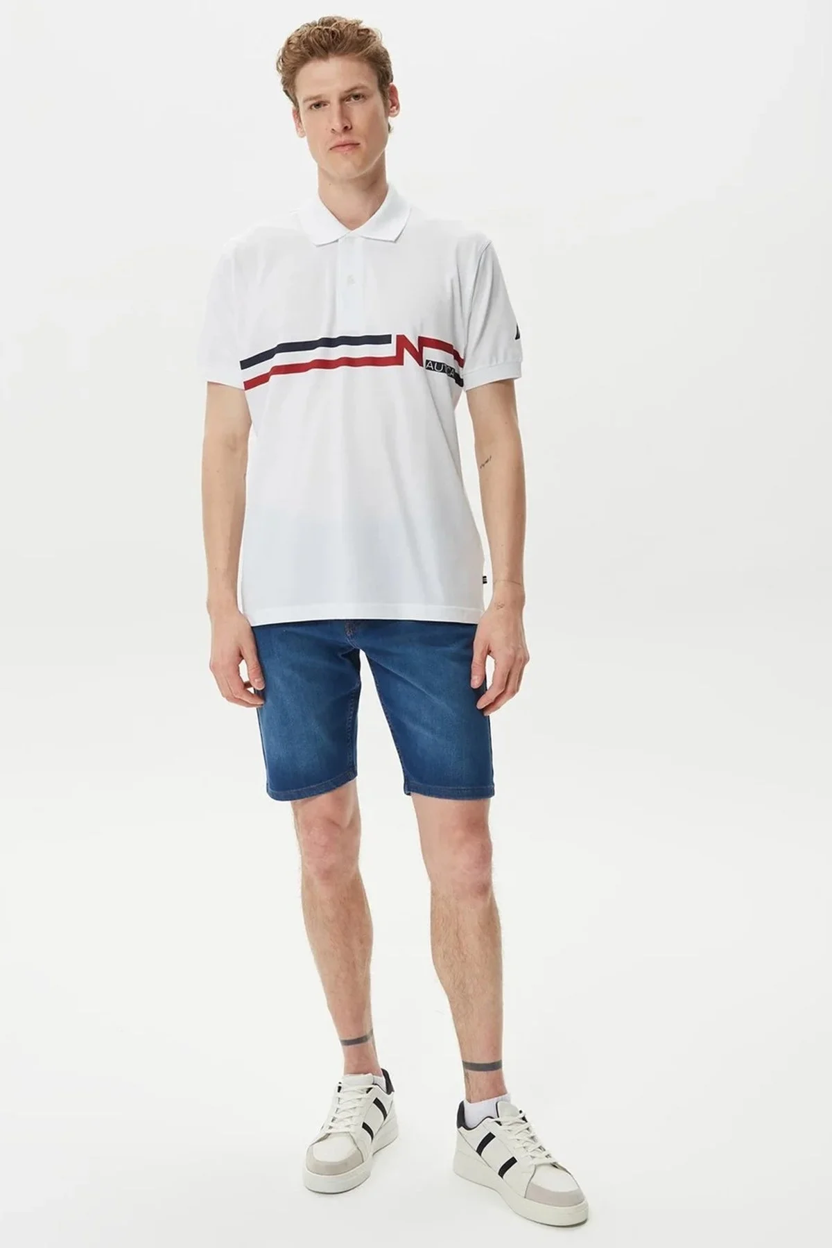 Nautica Baskılı % 100 Pamuklu Classic Fit Erkek Polo T Shirt K35510T 1BW BEYAZ - 3