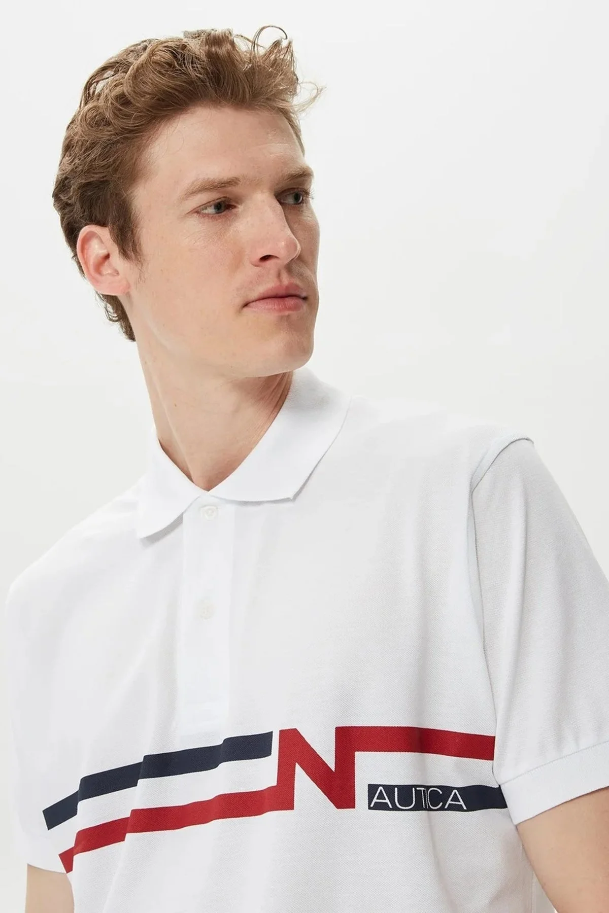 Nautica Baskılı % 100 Pamuklu Classic Fit Erkek Polo T Shirt K35510T 1BW BEYAZ - 4