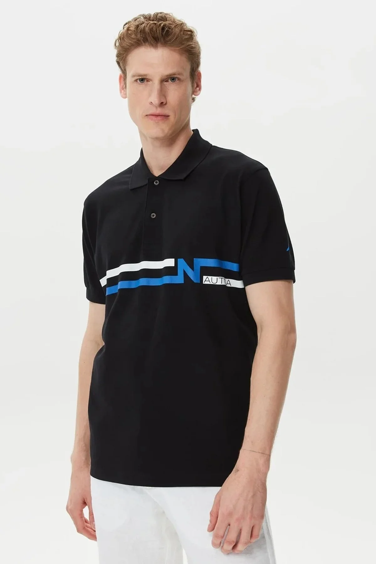 Nautica Baskılı % 100 Pamuklu Classic Fit Erkek Polo Yaka T Shirt K35510T 0TB SİYAH - 1