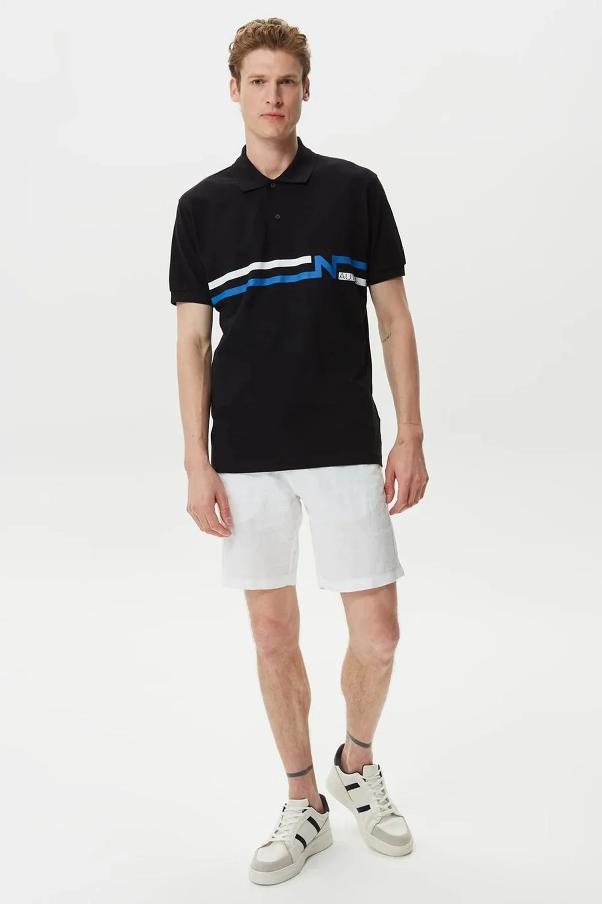 Nautica Baskılı % 100 Pamuklu Classic Fit Erkek Polo Yaka T Shirt K35510T 0TB SİYAH - 3