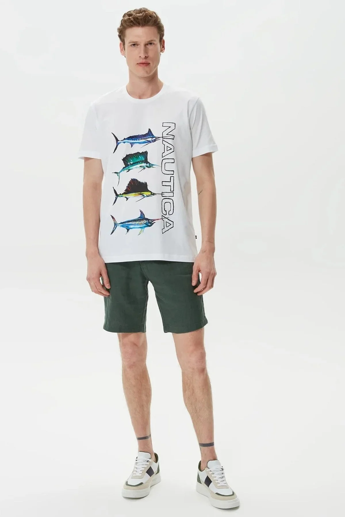 Nautica Baskılı % 100 Pamuklu Kısa Kollu Erkek T Shirt V35025T 1BW BEYAZ - 3