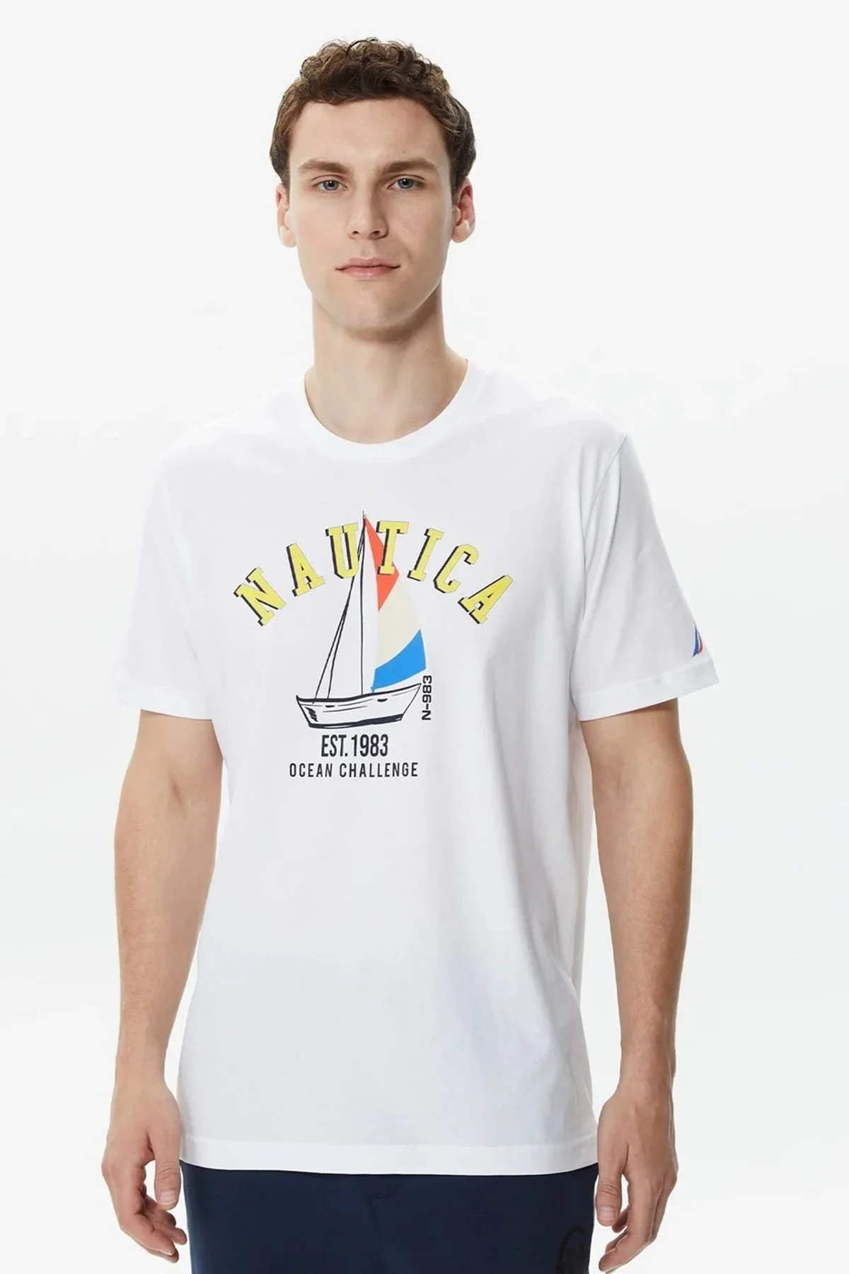 Nautica Baskılı % 100 Pamuklu Regular Fit Bisiklet Yaka Erkek T Shirt V35516T 1BW BEYAZ - 1