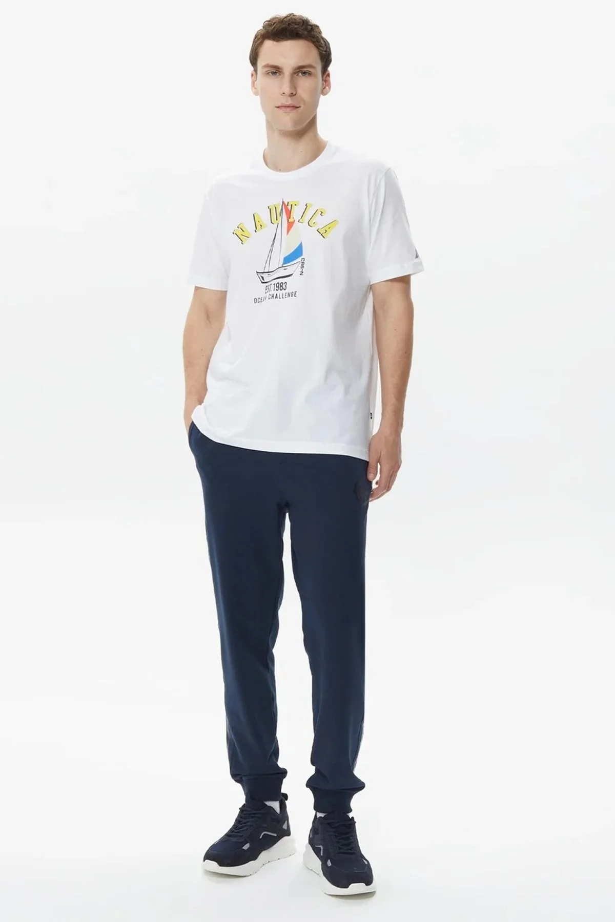 Nautica Baskılı % 100 Pamuklu Regular Fit Bisiklet Yaka Erkek T Shirt V35516T 1BW BEYAZ - 3