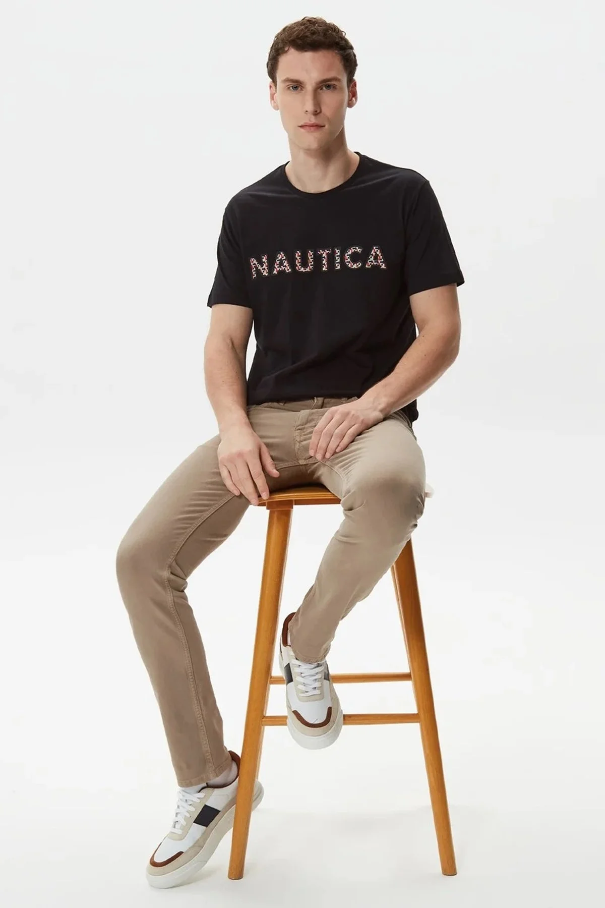 Nautica Baskılı % 100 Pamuklu Slim Fit Bisiklet Yaka Erkek T Shirt V35412T 0TB SİYAH - 3