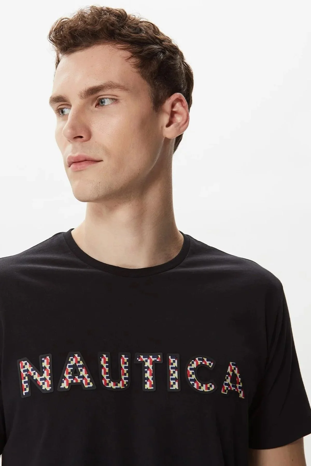 Nautica Baskılı % 100 Pamuklu Slim Fit Bisiklet Yaka Erkek T Shirt V35412T 0TB SİYAH - 4