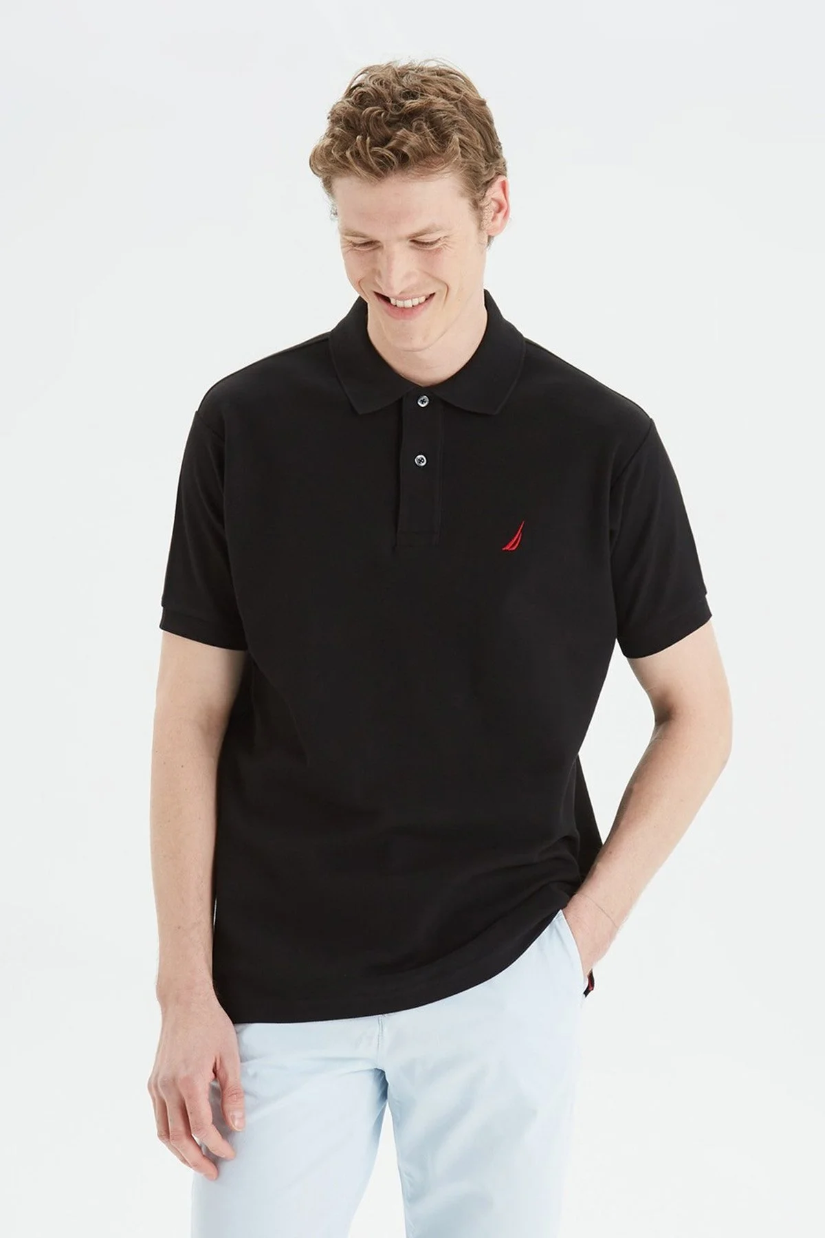 Nautica Classic Fit % 100 Pamuk Düğmeli Erkek Polo T Shirt K35000T 0TB SİYAH - 1