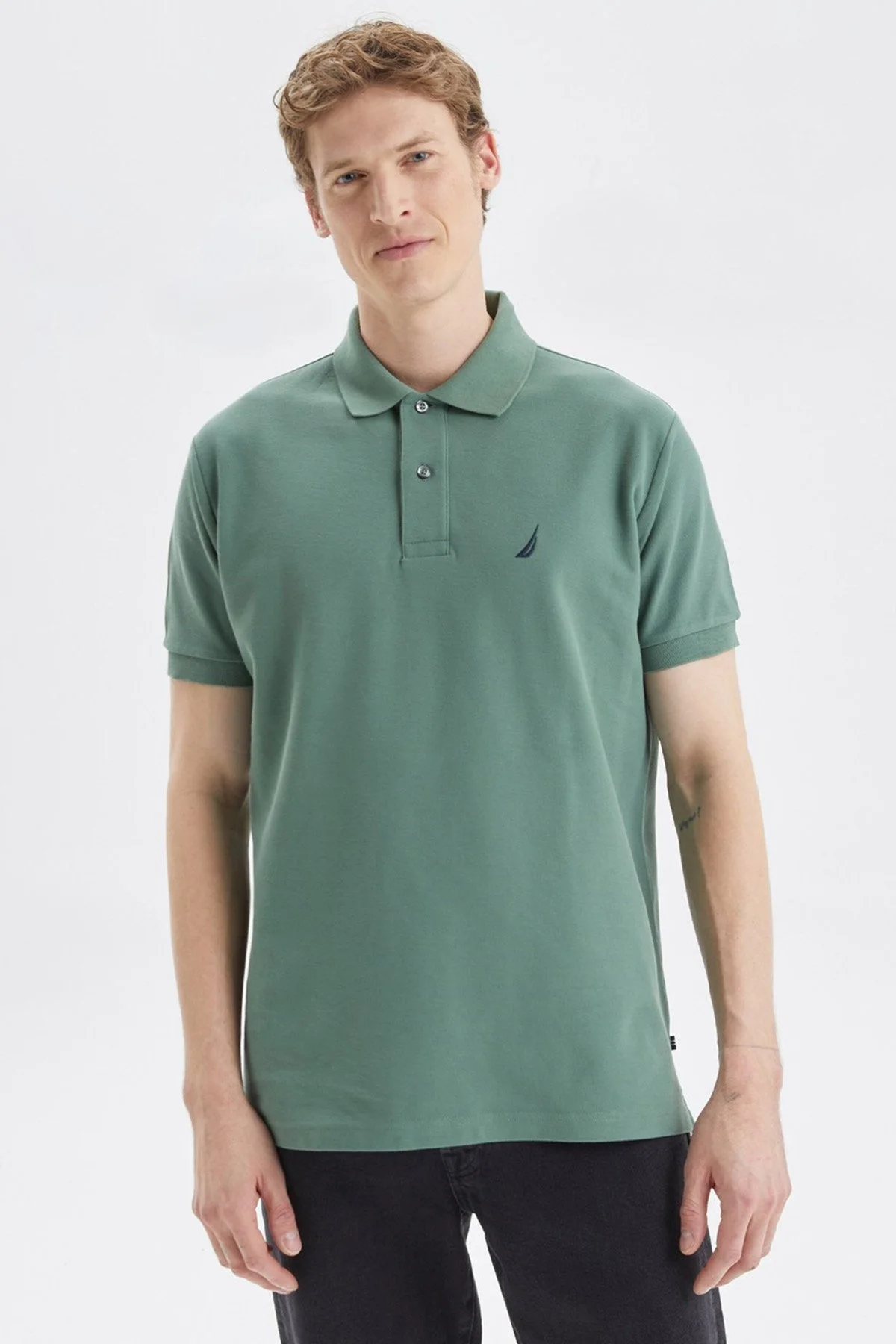 Nautica Classic Fit % 100 Pamuk Düğmeli Erkek Polo T Shirt K35000T 3FJ KOYU YEŞİL - 1
