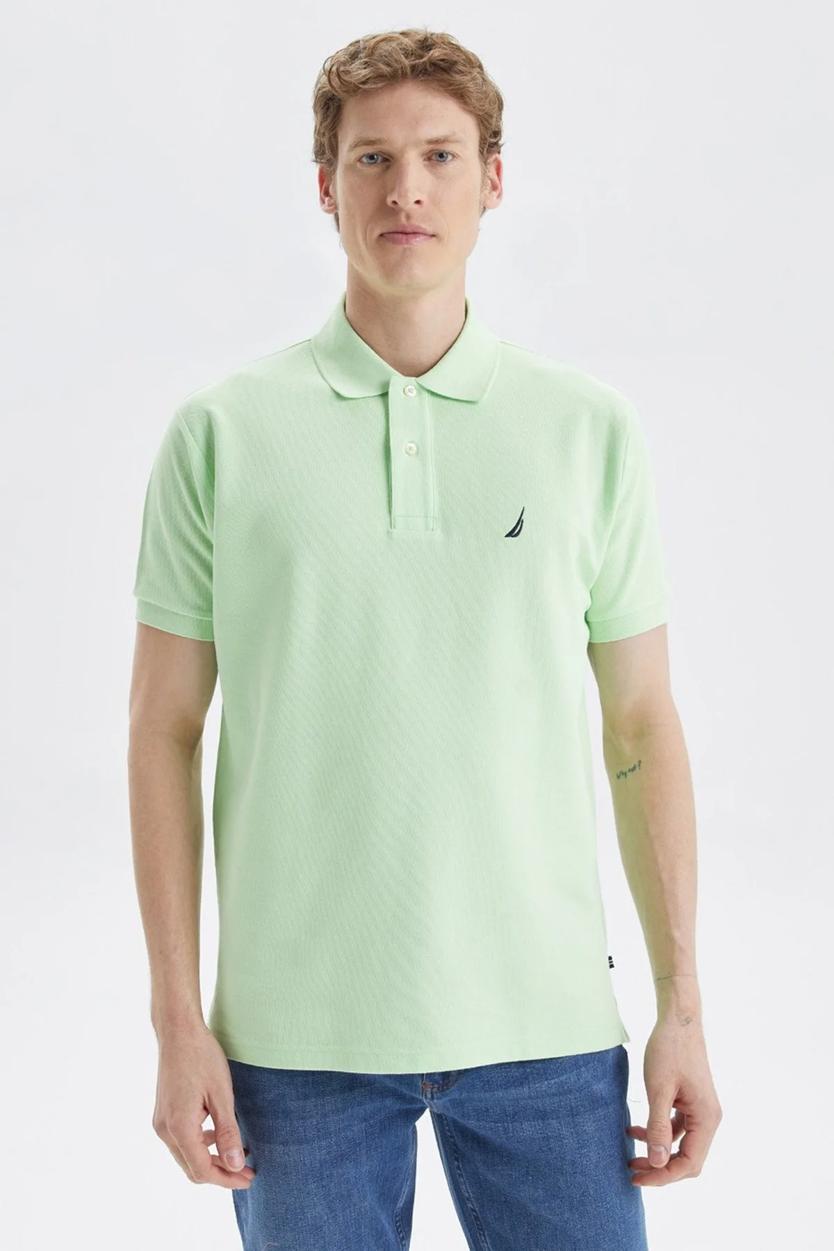 Nautica Classic Fit % 100 Pamuk Düğmeli Erkek Polo T Shirt K35000T 3RX AÇIK YEŞİL - 1