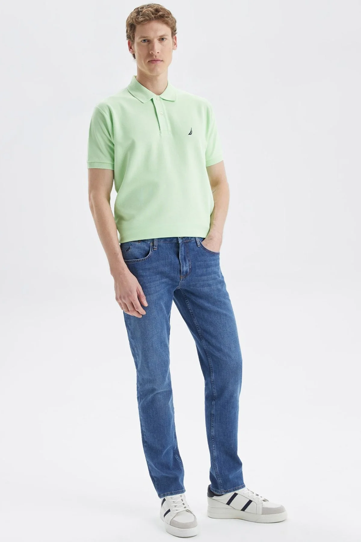 Nautica Classic Fit % 100 Pamuk Düğmeli Erkek Polo T Shirt K35000T 3RX AÇIK YEŞİL - 2