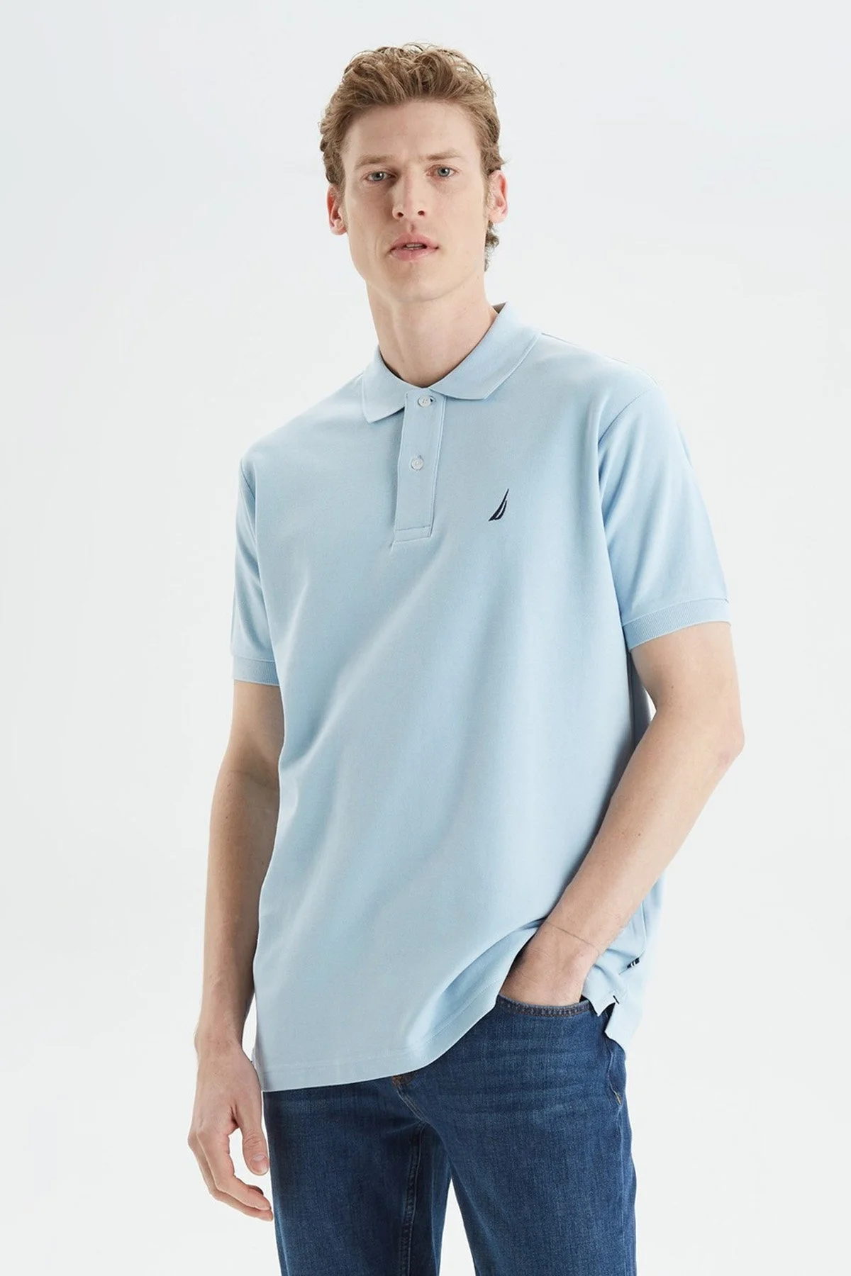 Nautica Classic Fit % 100 Pamuk Düğmeli Erkek Polo T Shirt K35000T 4FS AÇIK MAVİ - 5