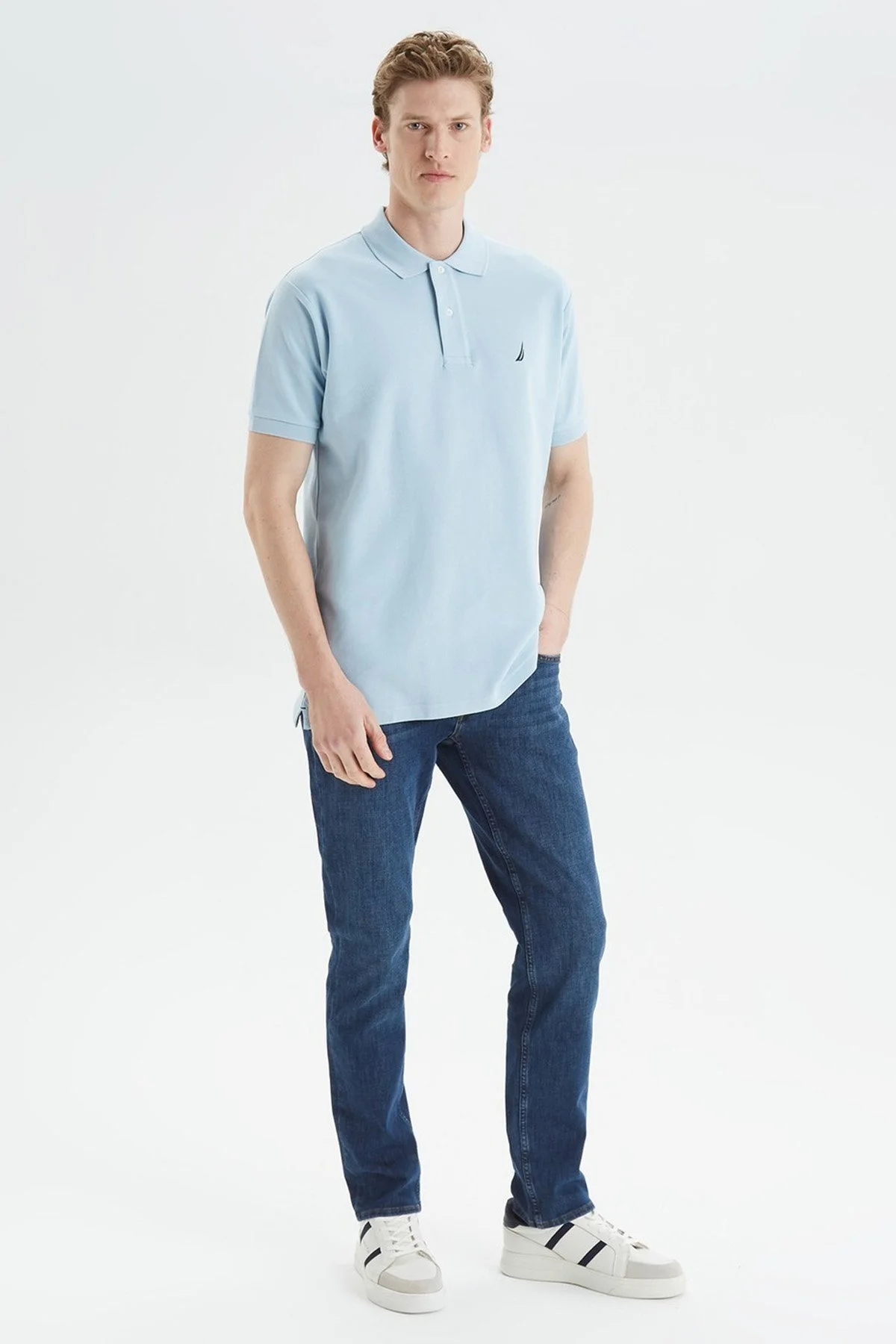 Nautica Classic Fit % 100 Pamuk Düğmeli Erkek Polo T Shirt K35000T 4FS AÇIK MAVİ - 7