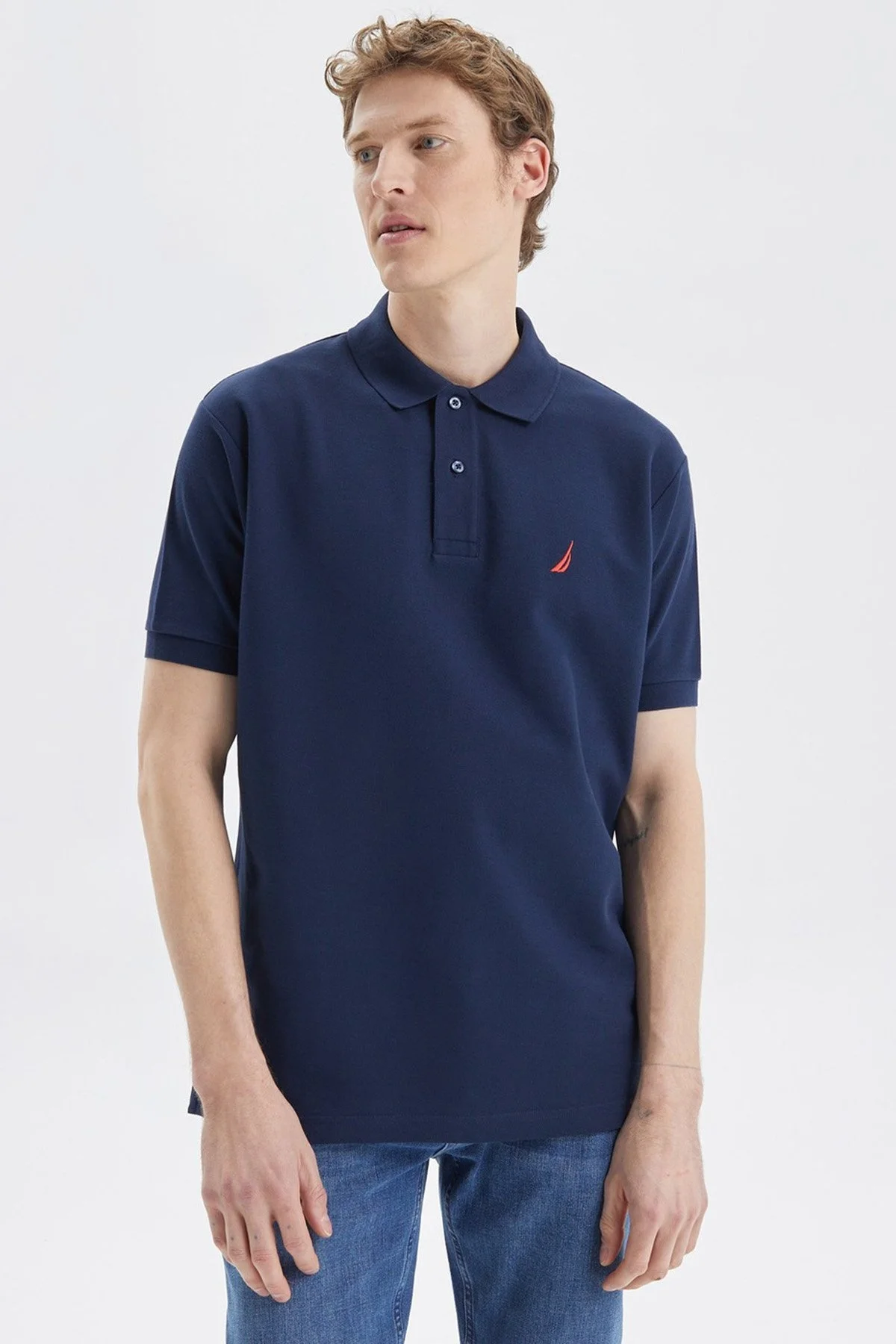 Nautica Classic Fit % 100 Pamuk Düğmeli Erkek Polo T Shirt K35000T 4NV LACİVERT - 1