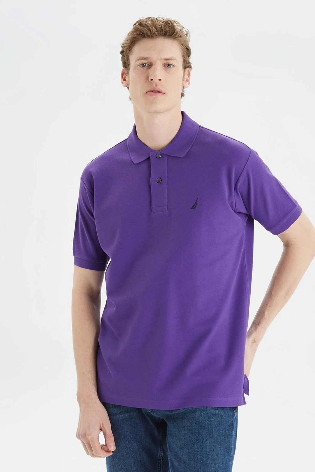 Nautica Classic Fit % 100 Pamuk Düğmeli Erkek Polo T Shirt K35000T 5MW MOR - 5